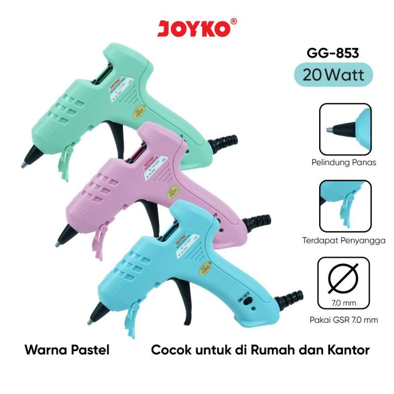 

GLUE GUN PASTEL JOYKO GG- 853 SOFT COLOR | ALAT LEM BAKAR LILIN | LEM UNTUK KERAJINAN dan RUMAH TANGGA | EQUIPPED HEAT PROTECTOR