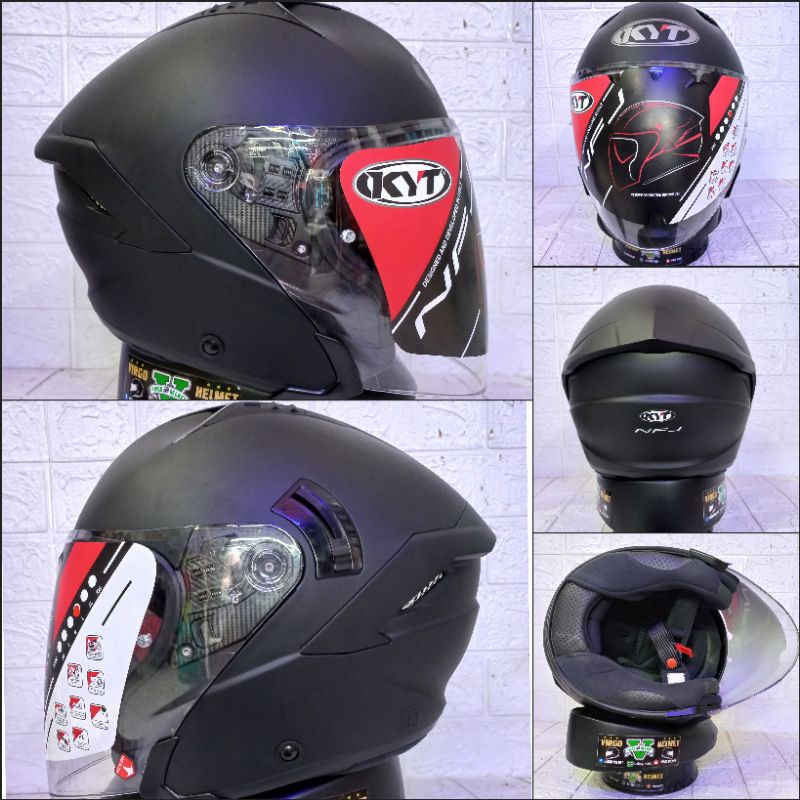 HELM KYT NFJ SOLID BLACK DOFF DOUBLE VISOR