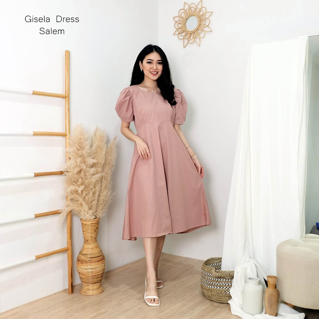 DRESS WANITA-MIDI DRESS-DRESS BALON-DRESS KATUN-DRESS KOREA-FASHION KOREA STYLE