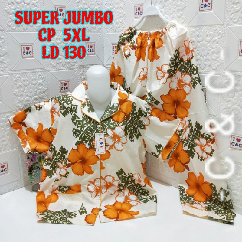 CNC - BAJU TIDUR WANITA PIYAMA CP SUPER JUMBO 5XL/LD 130/MICRO-B.cataleya oren