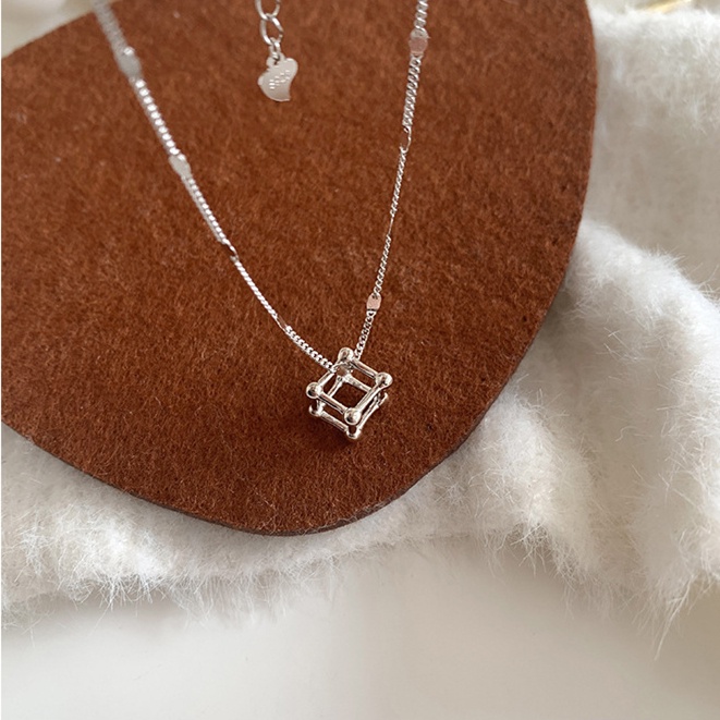 Candy Jewelry Fashion Copper Necklace Creative Cube Geometric Necklaces Hollow Clavicle Chain for Women