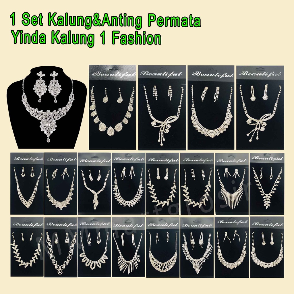 Yinda Kalung 1 / 1 Set Kalung&amp;Anting Permata / Kalung Fashion / Aksesoris