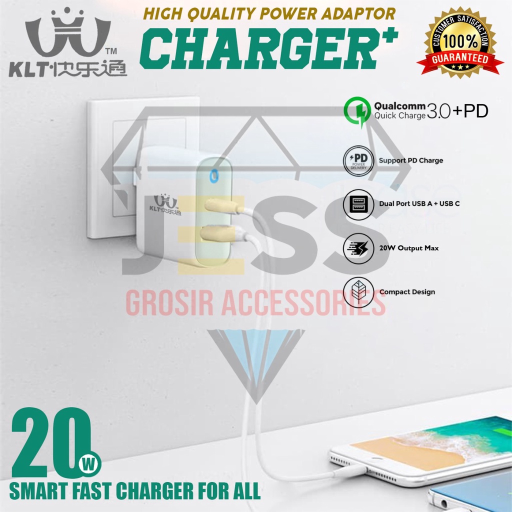 Wall Charger KLT PowerPort II with PD White Quick Charge 3.0 + PD Power Adaptor Smart Fast K801