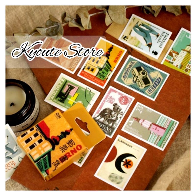 

48 pcs Sticker Deco Aesthetic Vintage Stamp Retro Scrapbook DIY Bujo Planner Diary HP Surat