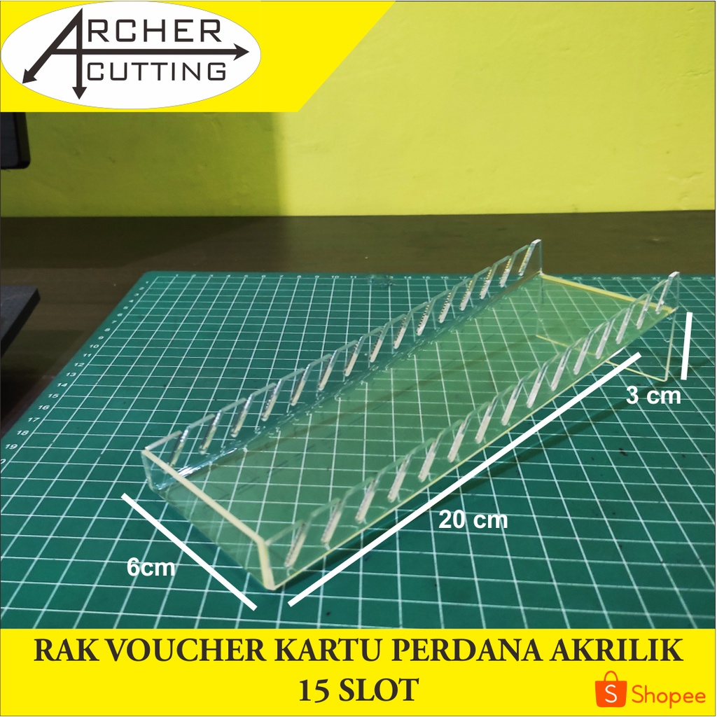 TEMPAT DUDUKAN RAK VOUCHER 15 SLOT LEBAR 6CM AKRILIK