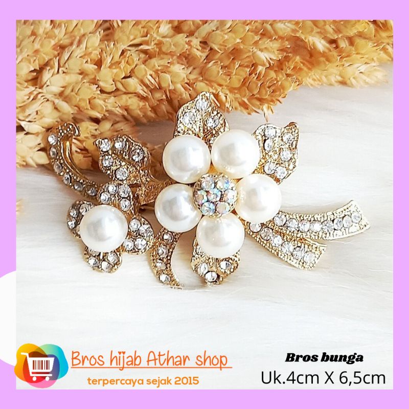 Athar shop COD Bros mutiara kristal fashion korea aksesoris fashion pin bros tuspin-Kamelia gold putih