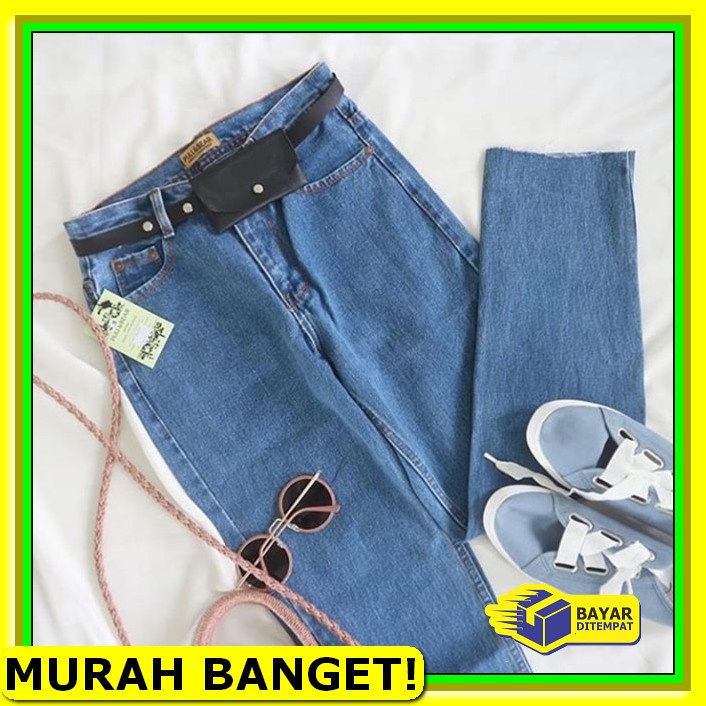 Clana Jin Cewek Baru- Celana Jeans Wanita, Boyfriend. Dark, Mediu MC949 Jeans Boyfriend Fringe Basi