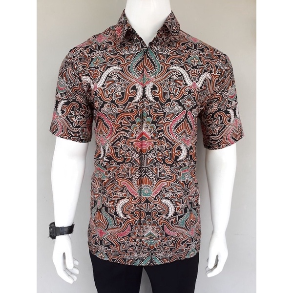 BSWART Batik HRB026 kenongo Hem Pendek anjani biru Pekalongan M L XL Batik Pria MURAH Modern Grosir