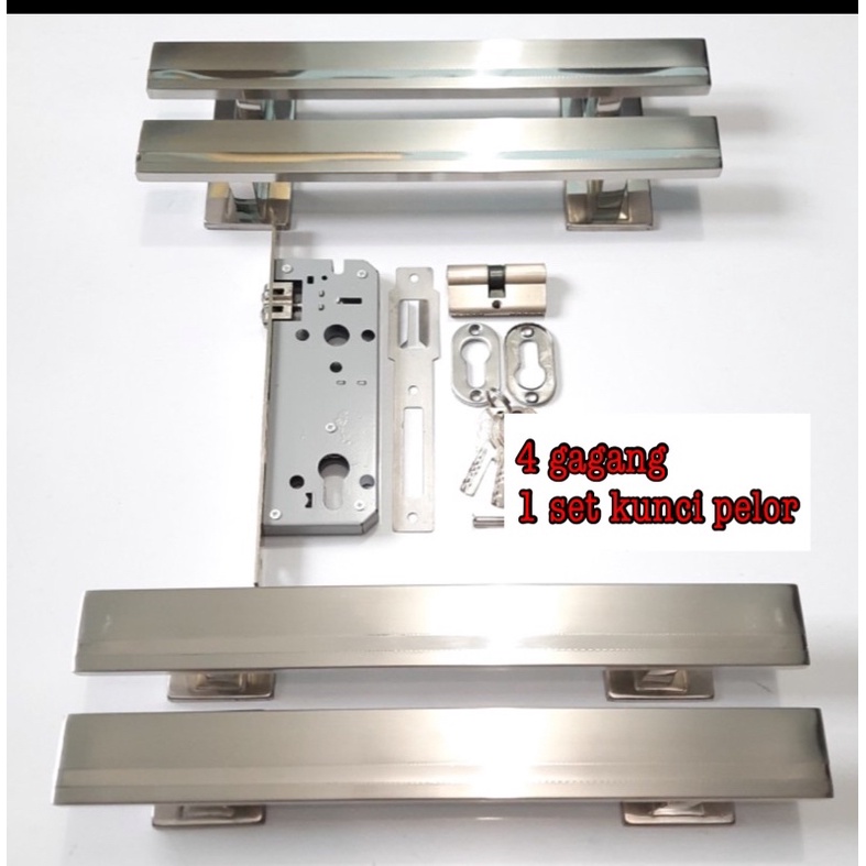 Promo kunci pintu double pintu utama 4 gagang 1 set body pelor  kunci pintu kupu2, 1 set body pelor 