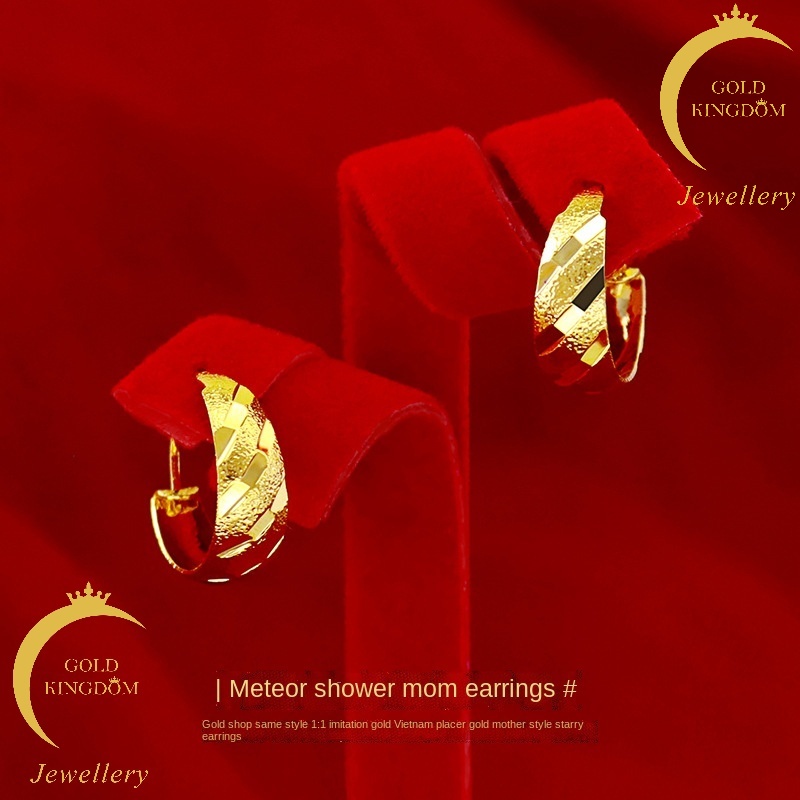 Anting Desain Meteor Shower Starry Glossy Emas Asli Kadar 375Gaya Korea