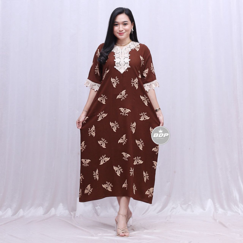 Dianputri - Daster Arab Zeema | Rayon Super Grade A | Resleting Depan Busui | Renda Milo Ori-cika coklat