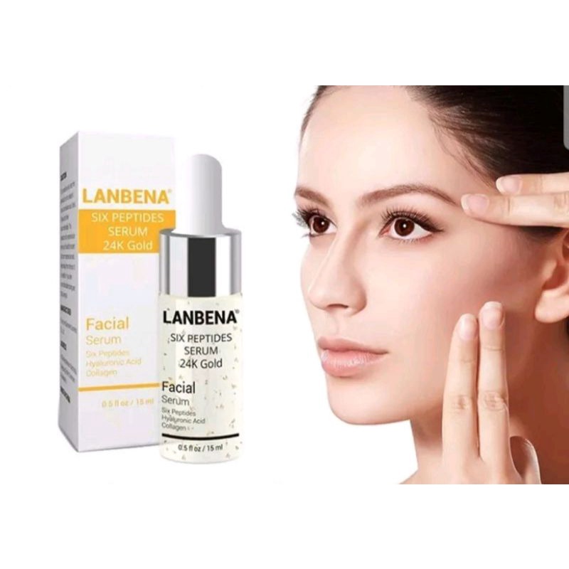 Lanbena Six Peptides Serum 24k Gold 100% Original / Serum Anti Aging Menghilangkan Keriput dan Garis Halus