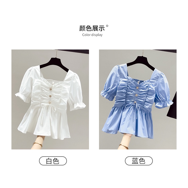 [✅BISA COD]  #Sisjuly# Wanita Lengan Pendek Chiffon Kemeja Putih Wanita Tipis Gaya Baru Menutupi Perut Pinggang Kecil Kemej