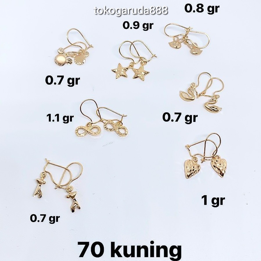 anting anak dan dewasa emas asli kadar 700 70% 16k 22 infinity bintang kelinci mickey angsa love jerapah hooks anak