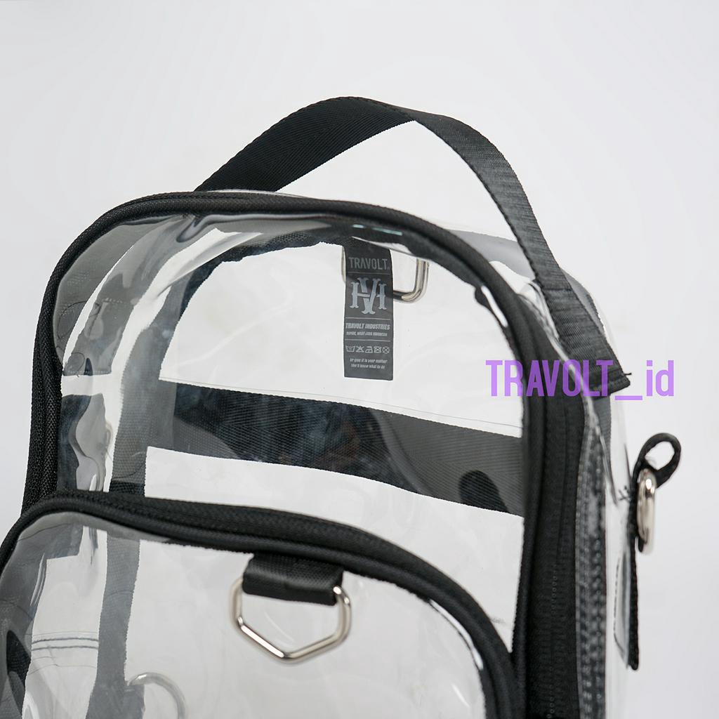 Premium Sling Bag 3in 1 - Travolt - Tas Ransel selempang Transparan - Tas PVC Mika tebal - Tas Konser KPOP - - Hitam - Black - Dae