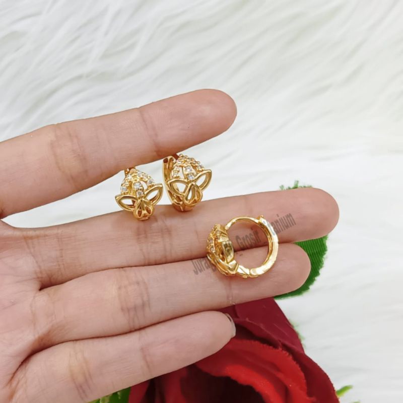 Anting Titanium Jepit Full Mata Elegant Super Cantik Anti Karat