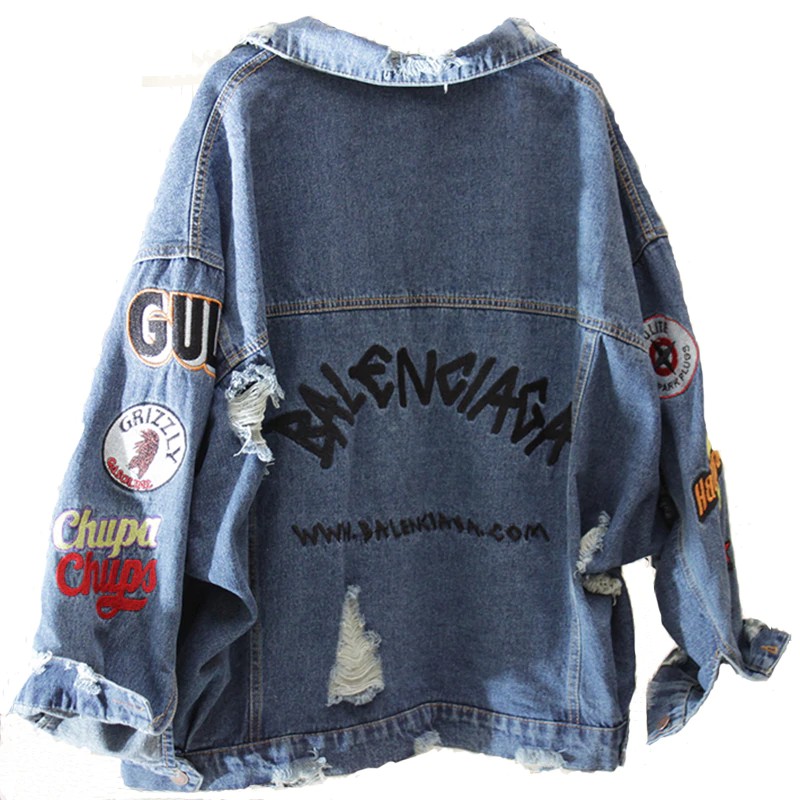 Bf Harajuk Loose Denim Jacket Women Embroidery Jeans Coat Hip Hop