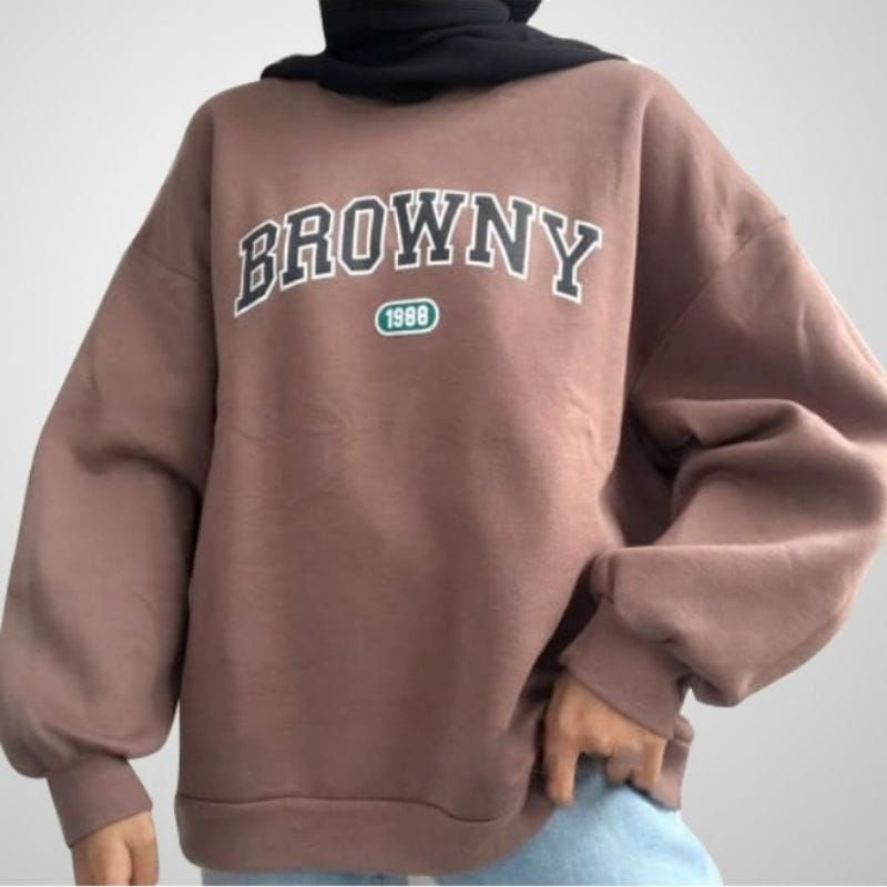 BROWNY SWEATER UNISEX FLEECE TEBAL TERBARU'