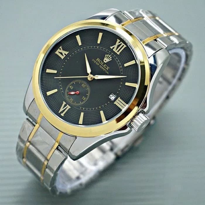 JAM TANGAN PRIA ROLEX OYSTER AUTOMATIC DETIK BAWAH SILVER GOLD (BLACK)