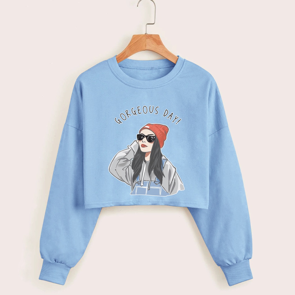 Sweater croope wanita GORGEOUS DAY baju croptee cewek murah