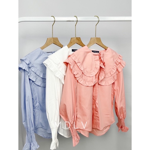 MDLV ~ 8600# Raymonda Oversized Collar Shirt Atasan Blouse Korea Fashion import