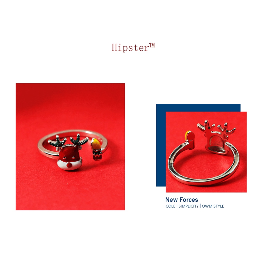 Cincin Model Terbuka Desain Rusa Natal Bahan S925 Silver Untuk Hadiah