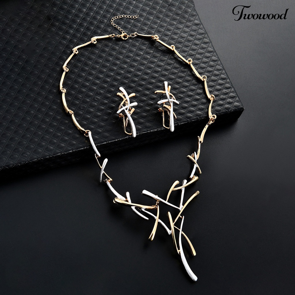 Twowood 1 Set Portable Earring Necklace Set Corrosion Resistant Alloy Branch Cross Pattern Women Jewelry Set for Daily Wear