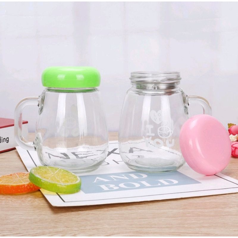 US010 Botol Minum kaca mini motif kartun Love By Toko Haji Usman