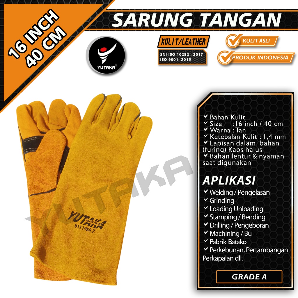 Sarung Tangan Las Palipid YUTAKA 16 inch/sarunag tangan kulit las yutaka 16 inch