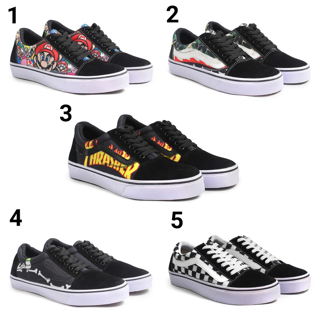 sepatu Snekers kets old skhool motiv 3D sepatu pria sneakers trendy