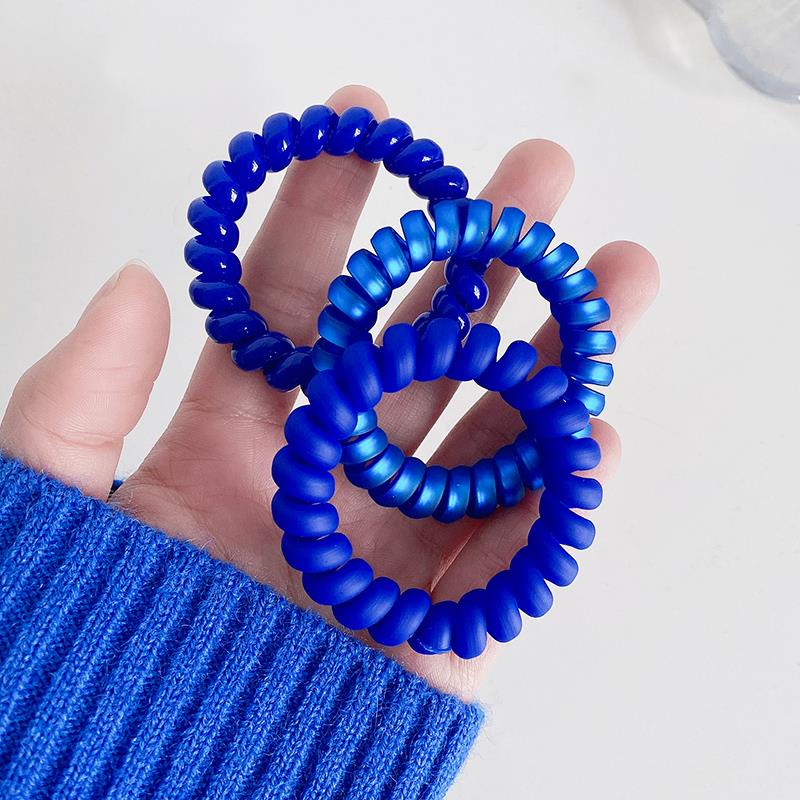 We Flower Ikat Rambut Elastis Model Kabel Telepon Spiral Warna Biru