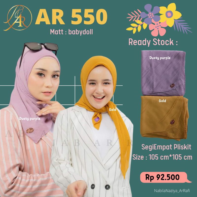 ArRafi√COD√AR 550 Hijab Segi Empat Plisket