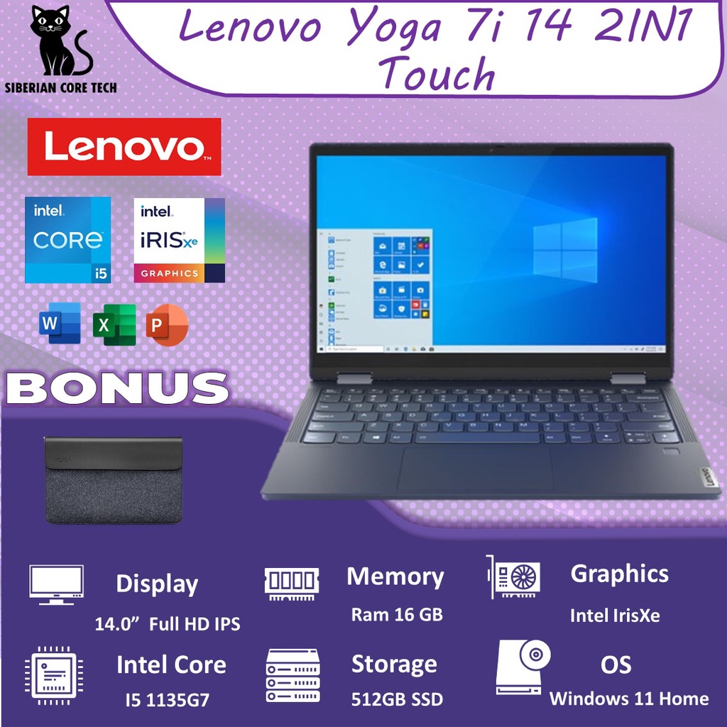 LENOVO YOGA 7i 14 2IN1 TOUCH I5 1135G7 16GB 512SSD IRISXE W11+OHS 14.0FHD IPS PEN 2YR+ADP GRY -N1ID