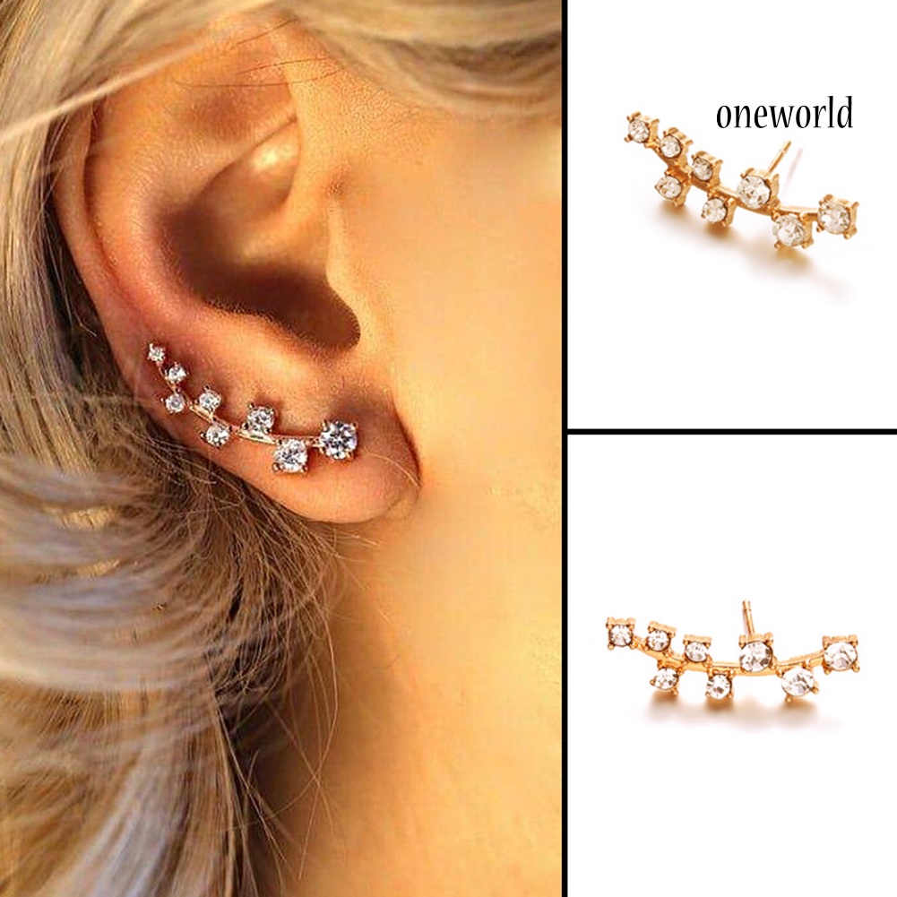 OW@ 1Pc Shiny Rhinestone Branch Stud Earrings Women Fashion Party Jewelry Xmas Gift