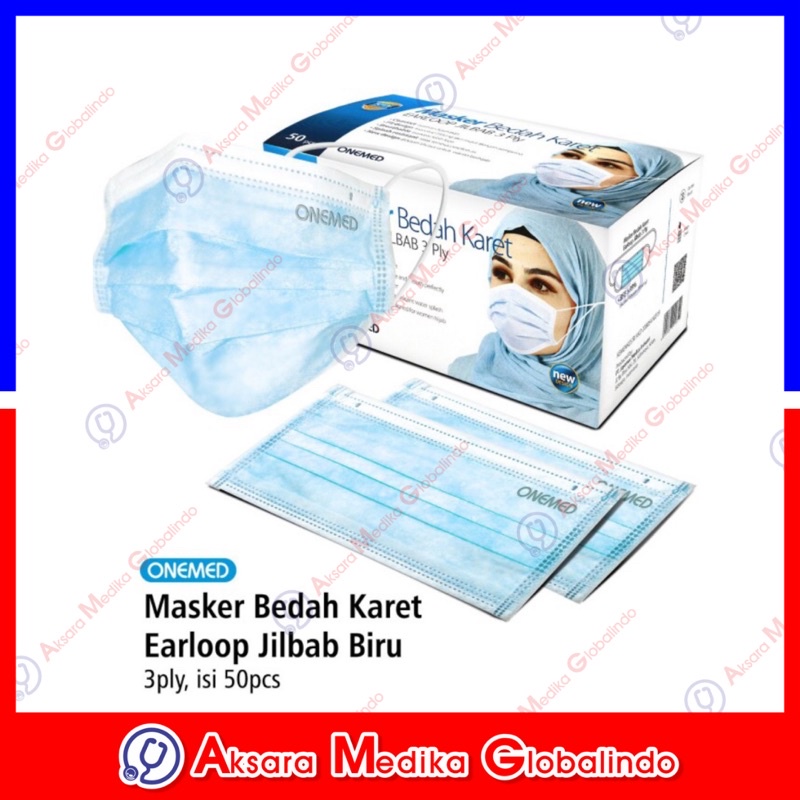 Masker Medis Hijab/Jilbab Headloop OneMed Box 50pcs Masker Hijab