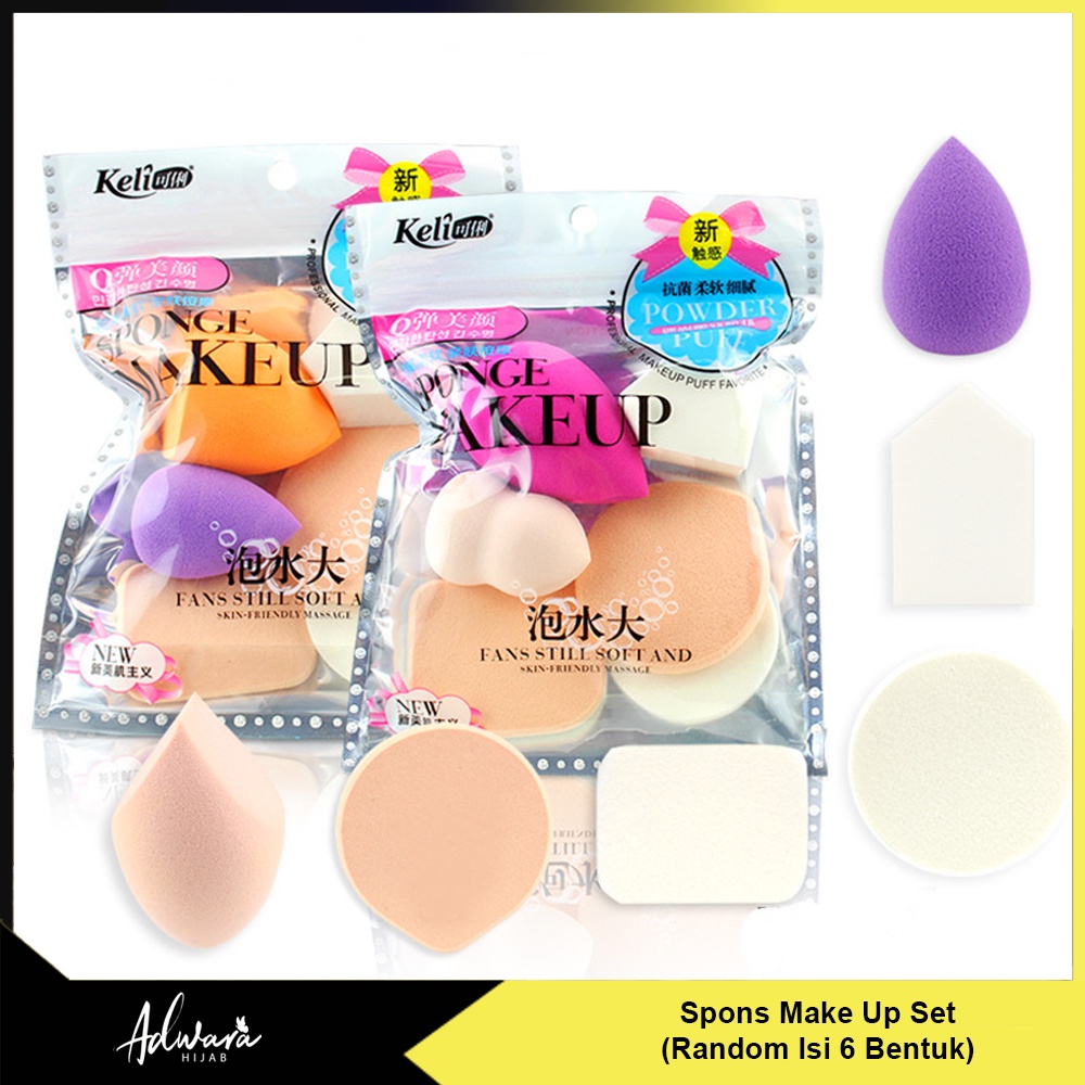 Spons Make Up 1 Set isi 6 Bentuk Beauty Blender Sponge Kemasan Plastik