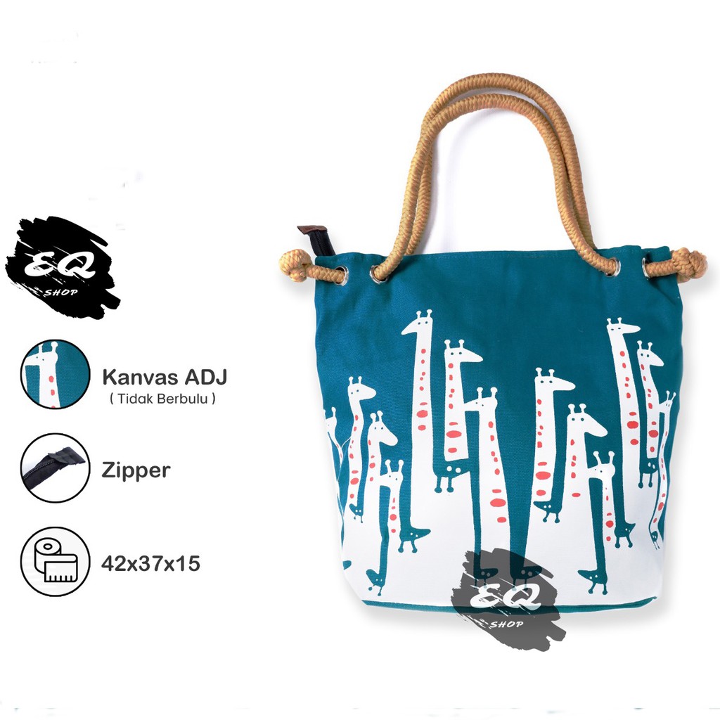 EQ PROMO!!!TOTEBAG Kanvas Tote bag Wanita Tebal Motif LUCU Model Tali Sumbu Tambang BESAR