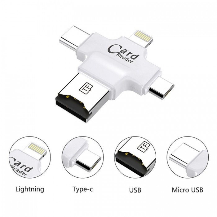 OTG Card Reader 5 In 1 For Android, IOS, Type-C, And USB