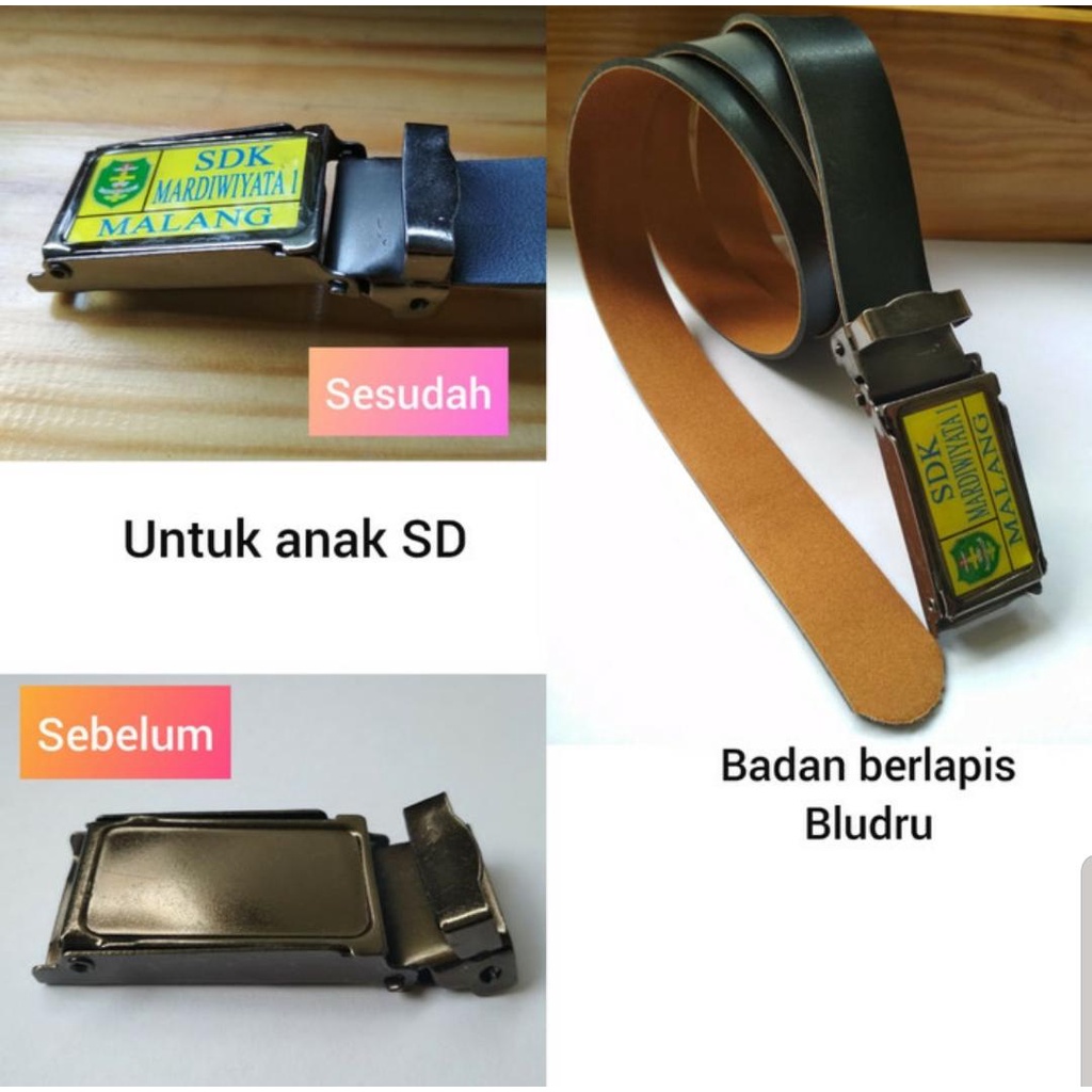 Sabuk Logo Sekolah  / Custom Ikat pinggang Logo Sekolah  ukuran 2,5cm Untuk Anak SD  ( min pembelian 50 pcs )