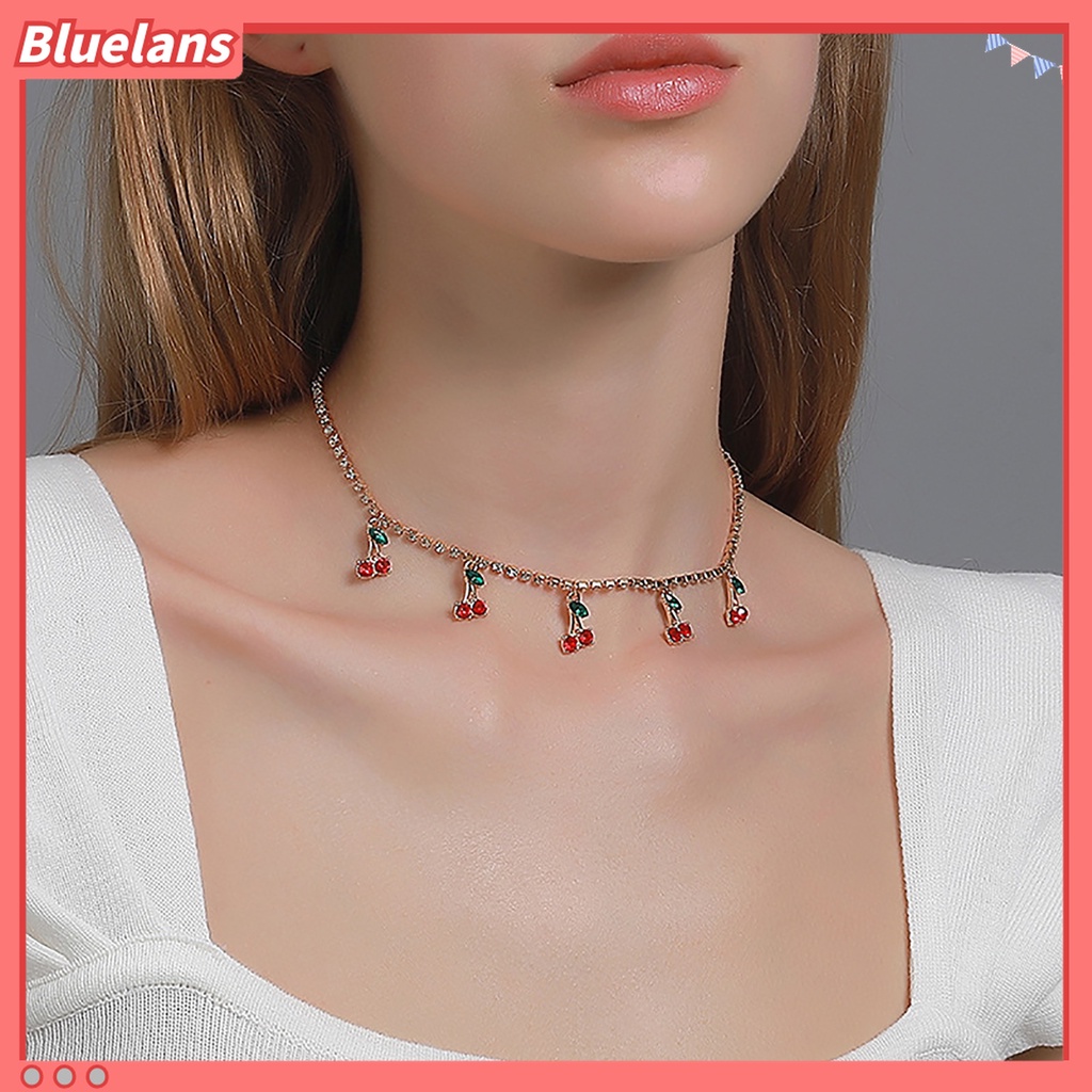 Kalung Choker Rantai Klavikula Hias Liontin Cherry Dapat Disesuaikan Gaya Elegan Untuk Aksesoris Perhiasan