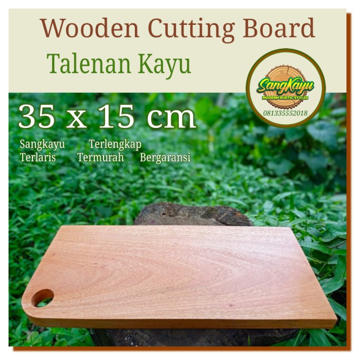 Talenan Kayu 35x15cm wooden cutting board Chopping board properti foto