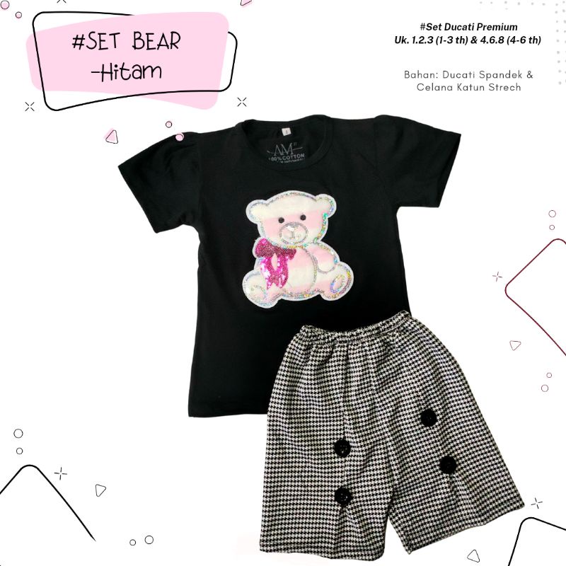 Setelan anak Perempuan aplikasi &quot;BEAR&quot; Size 1-5th bahan Ducati Katun Spandek Premium