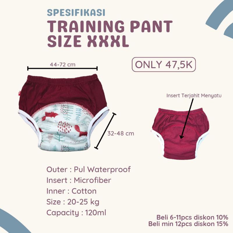 Training Pants Popok Kain Celana Dalam Bayi Popok Latihan Pipis Training Pant Klodiz  jumbo Ukuran XXXL BB 20-25 Kg