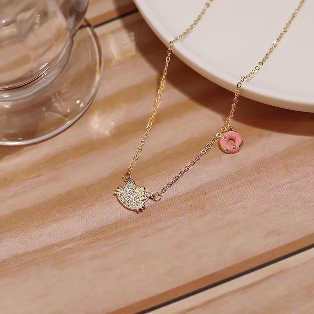 [Elegan] Kalung Korea Lucu Vintage Donat Hati Pesta Untuk Anak Perempuan Kitty Cat