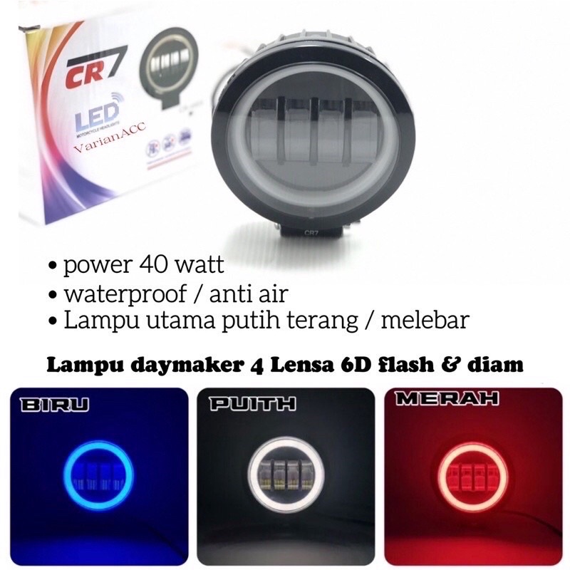 LAMPU TEMBAK DAYMAKER LED 4 MATA BENTUK BULAT 40 WATT LENSA 6D WATERPROOF