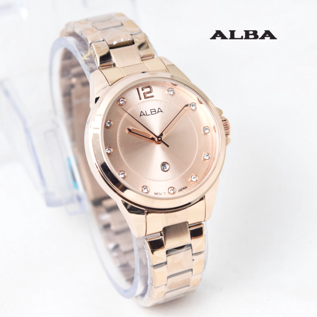 Jam Tangan Wanita Fashion Alba H5903B Tali Rantai Tanggal Aktif Free Box &amp; Baterai