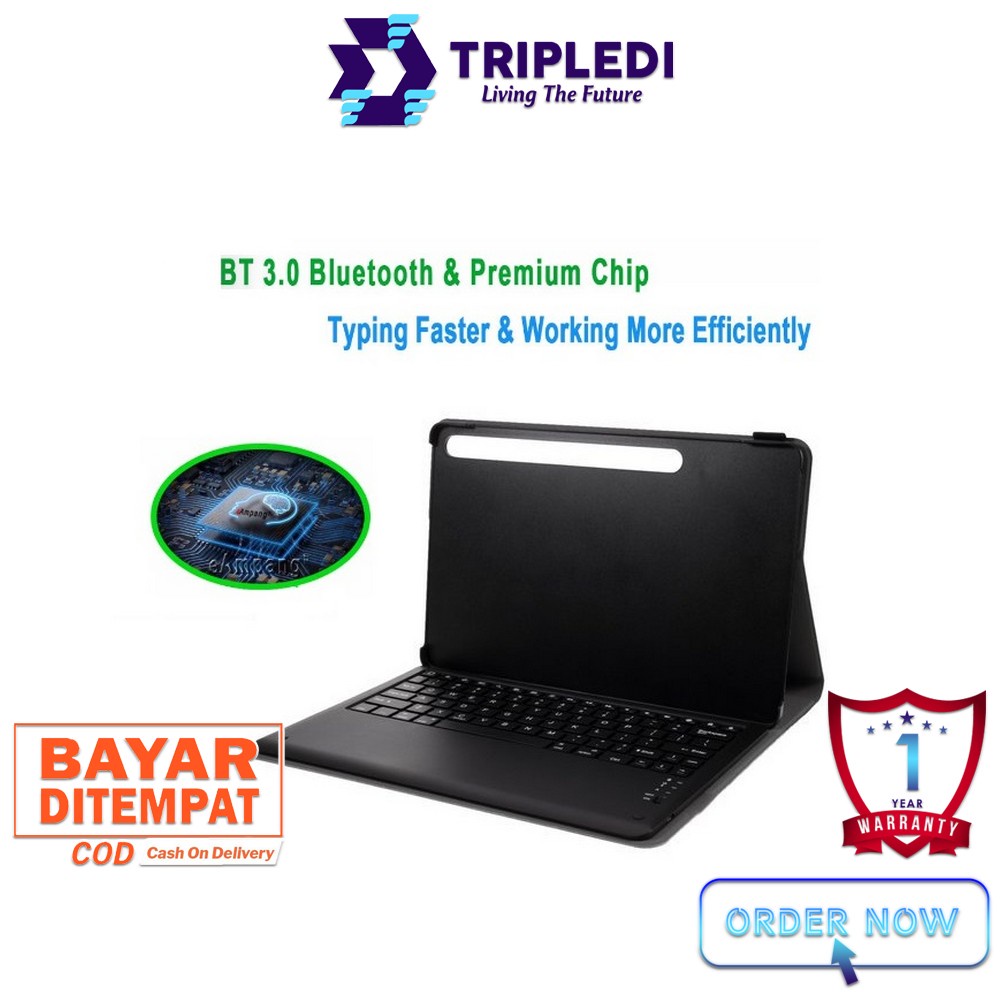 TRIPLEDI Case Keyboard Samsung Galaxy Tab S7 FE 5G 12.4 inch 2021 SM-T730 SM-T733 SM-T736B Keyboard Wireless Bluetooth Free Stylus Pen Flip Casing Leather Magnetic Buckle Folio Slim Book Cover Sarung Pelindung Tablet Android Protektif Shockproof-3