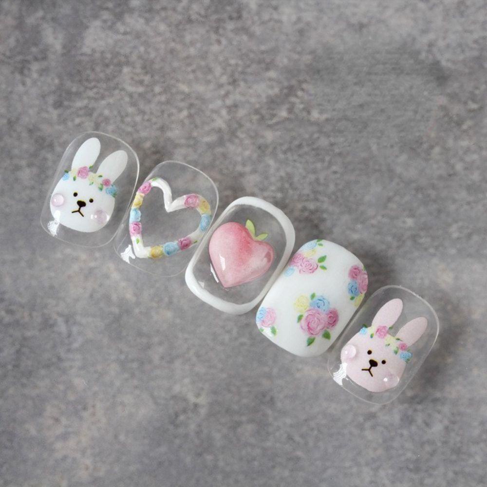 MXBEAUTY Stiker Timbul Kuku Anime Gadis Kuku Kecantikan Dekorasi Kuku Salon Kuku Kelinci 3D Stiker Perekat