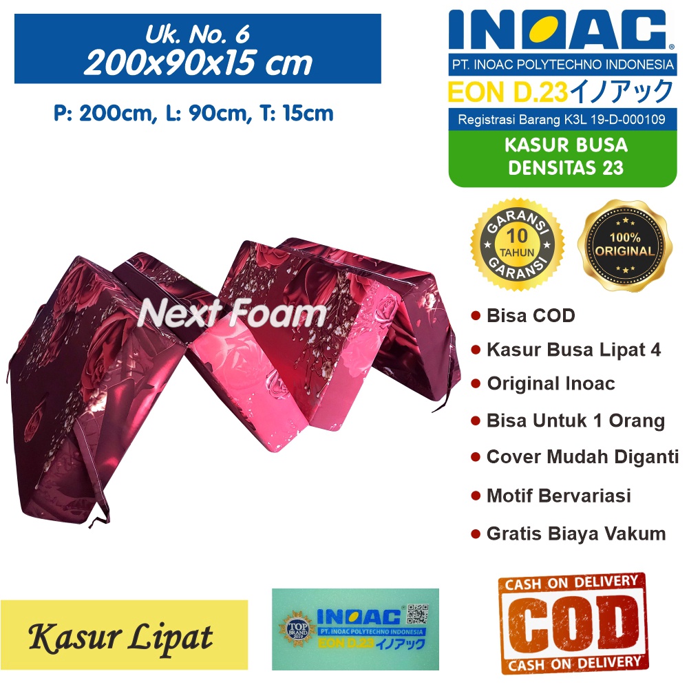 Kasur Busa Lipat Inoac Ukuran 200x90x15 cm Tebal 15 cm EON D23 ORIGINAL INOAC Garansi 10 Tahun Asli