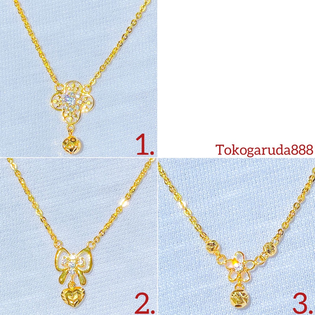 Kalung set liontin anak dan dewasa emas asli kadar 700 70 16K rantai polo holo hollow clover permata pita ribbon love bunga boba merica ukir kilat ringan 2 dua gram gr g gold